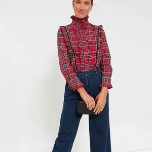 Tuckernuck Royal Stewart Tartan Ruffle Reagan Button Down Blouse. Size Medium.